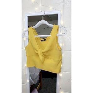 Mustard yellow bow front crop top
